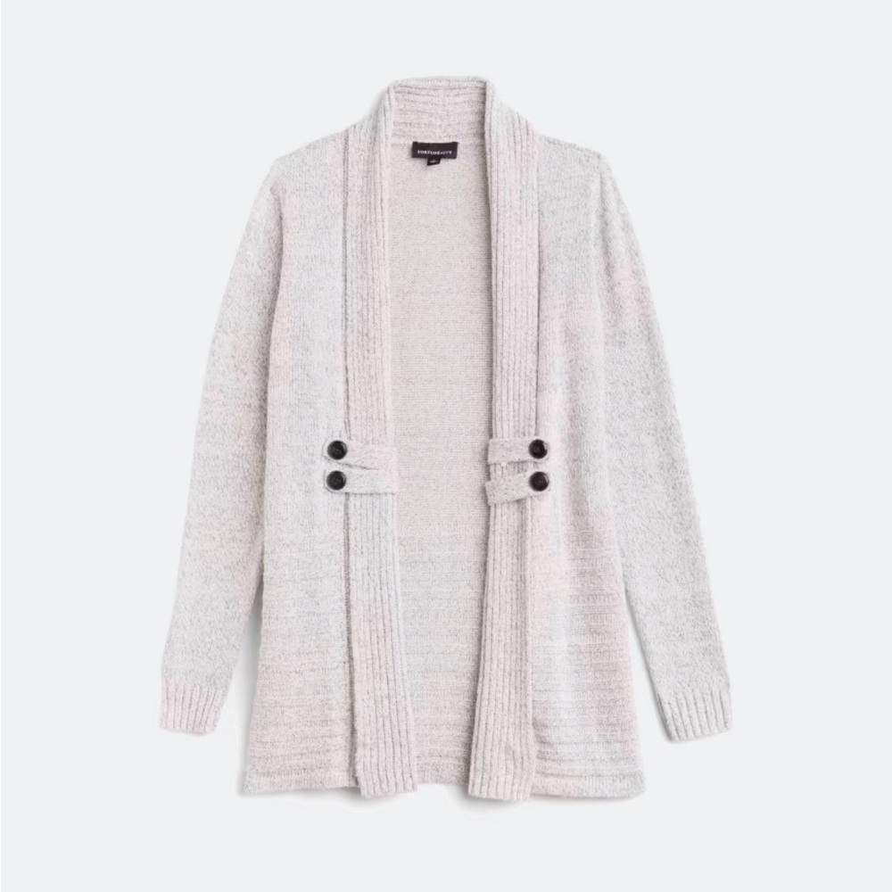 Raiden Tab Detail Gray Cardigan by Fortune + Ivy